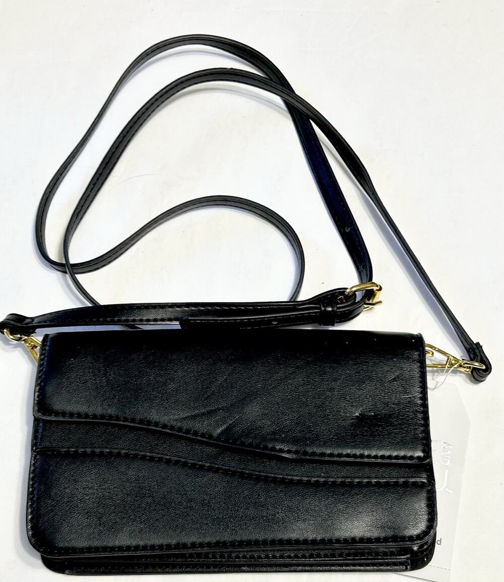 Time and Tru Eden Flap Wallet Crossbody Bag Black Faux Leather Clutch Purse NWT